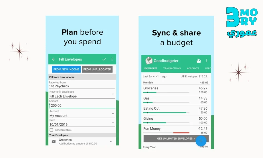 مميزات Goodbudget برنامج لحساب المصاريف الشهرية